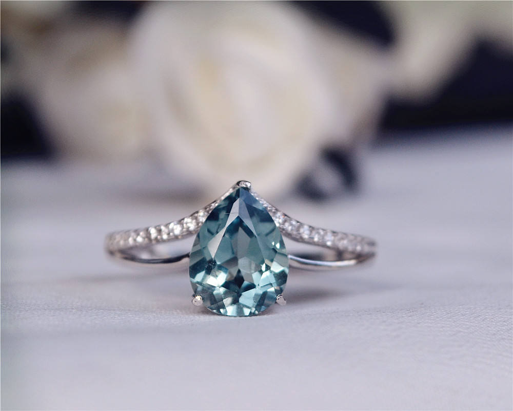 Pear Green Corundum Green Stone Ring Engagement Ring/ Wedding Etsy