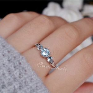 3 Stone Topaz Ring/Natural Sky Blue Topaz Ring/Topaz Promise Ring image 3