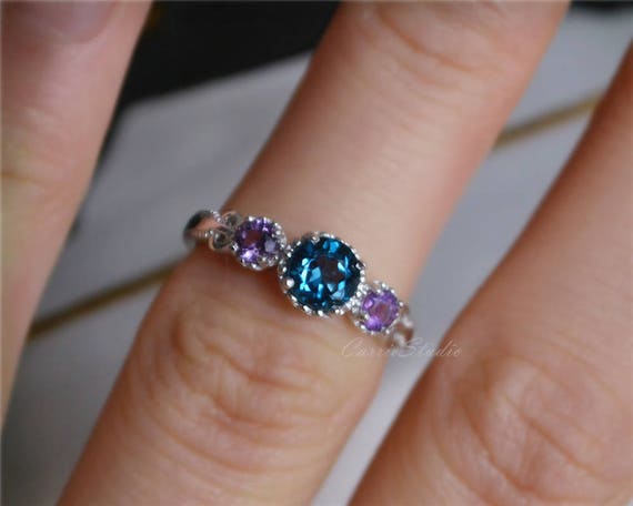 Blue Topaz and Purple Amethyst White Gold 18 Karat Ring with White Diamonds  For Sale at 1stDibs | purple topaz, blue topaz and amethyst ring, amethyst  and blue topaz ring