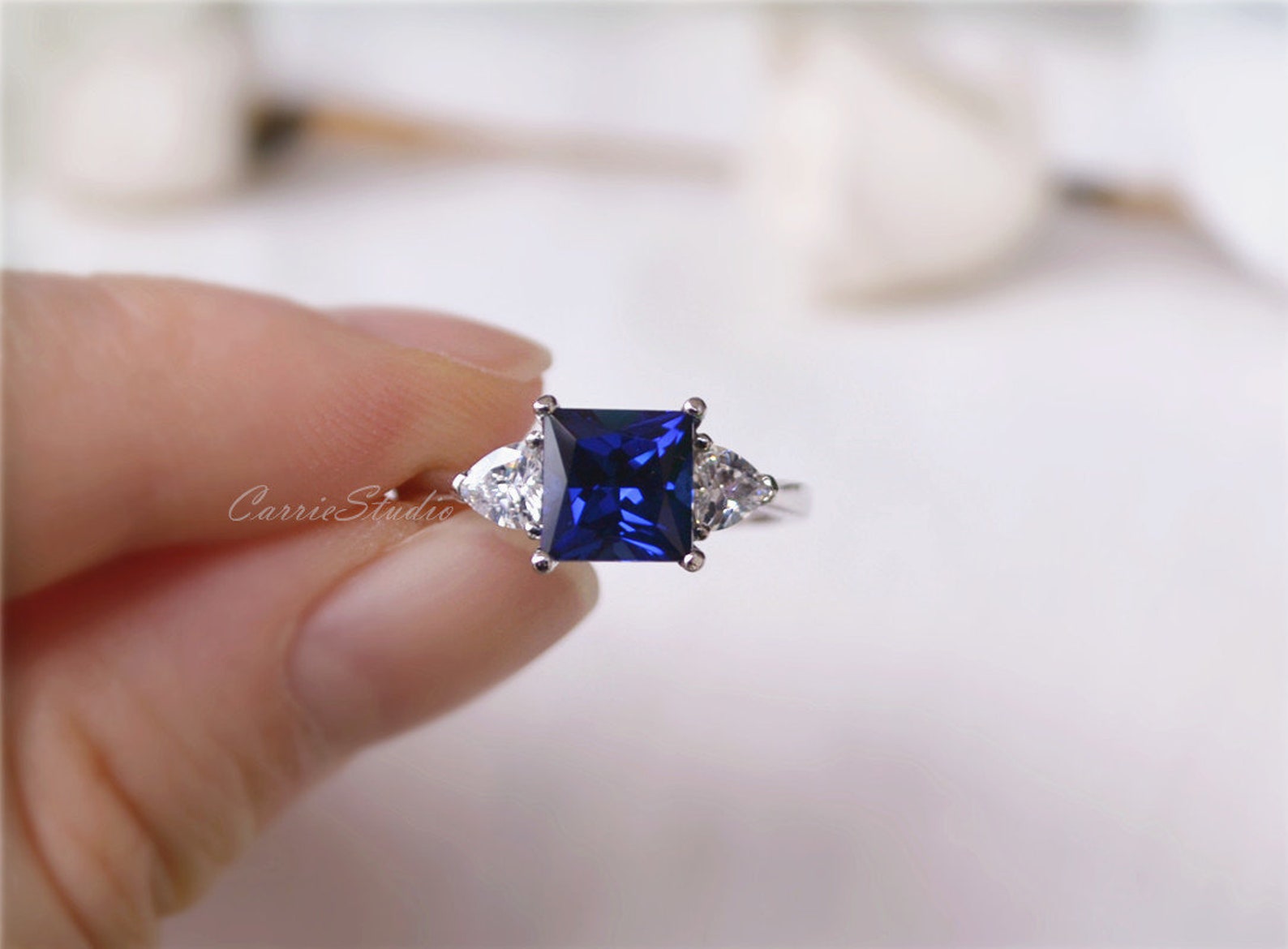 Princess Cut Sapphire Ring Sapphire Engagement Ring Etsy
