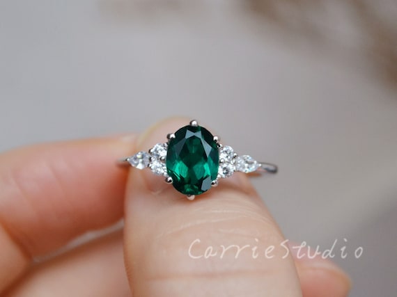 Oval Emerald Engagement Ring Genuine Lab Created Emerald Ring May
