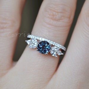 Ensemble de bagues Alexandrite pour femmes / Ensemble de bagues de fiançailles / Bague changeante de couleur en argent sterling / Ensemble de bague vintage Unique Anniversary Gift Promise vintage