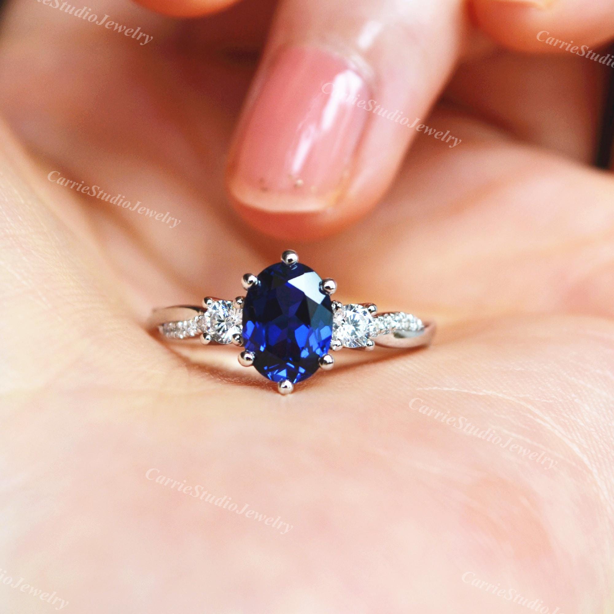 Vintage Sapphire Ring/Sapphire Engagement Ring/Blue Sapphire Ring for Women/Sapphire Anniversary Ring Twist Band
