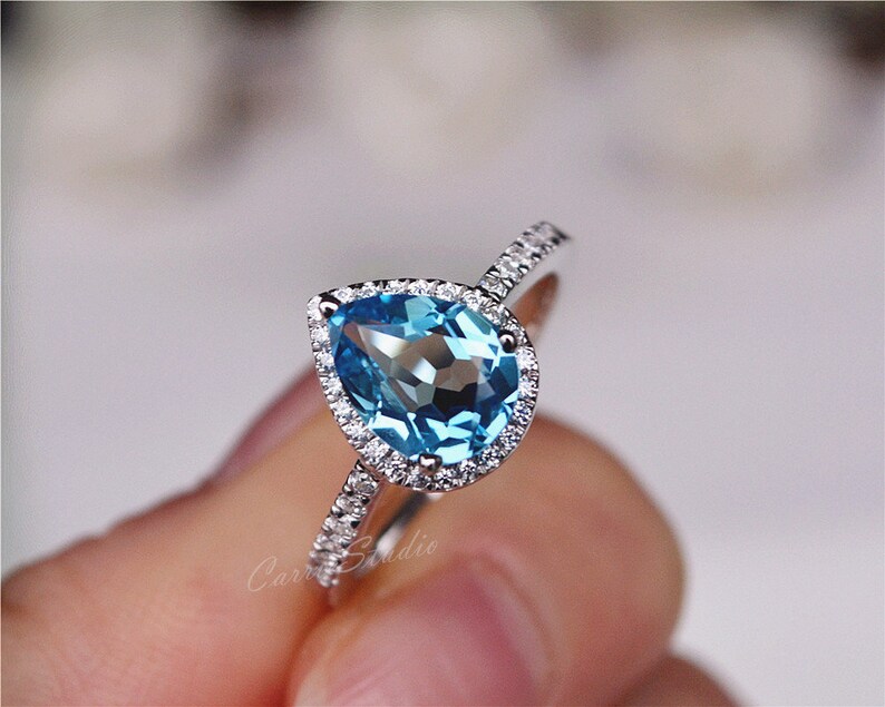 Pear Blue Topaz Ring Topaz Promise Ring Anniversary Ring Swiss Etsy