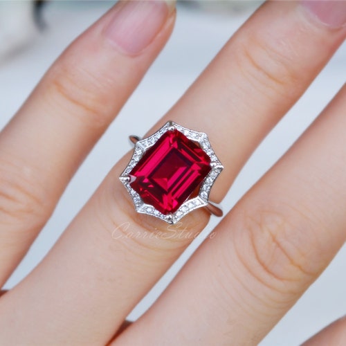 Ruby Ring Lab Ruby Engagement Ring/ Wedding Ring 925 Sterling shops Silver Ring Anniversary Ring