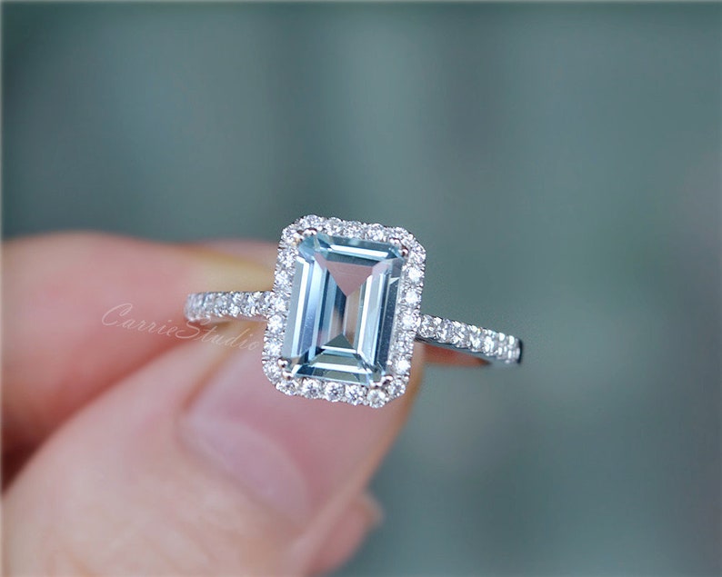 Elegant Natural Aquamarine Ring Aquamarine Engagement Ring Anniversary Ring Promise Ring Present image 4