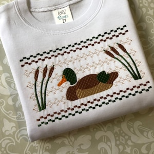 Faux smocked mallard duck embroidered tee, mallard duck shirt, duck hunting tee, duck hunter shirt, duck hunting birthday shirt, toddler tee