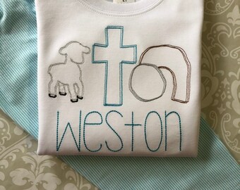 Monogram Easter outfit for boys, Christian Easter apparel, empty tomb Easter tee, monogram cross Easter pants set, boys Easter personlized