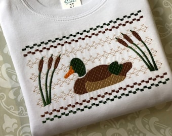 フェイクスモックマガモ刺繍Tシャツ、マガモシャツ、アヒル狩りTシャツ、アヒルハンターシャツ、アヒル狩りバースデーシャツ、幼児用Tシャツ