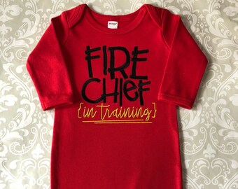 Fire cheif in training embroidered baby gown, firefighters baby gift, fireman infant gown, baby gifts for firefighters, embroidered baby boy