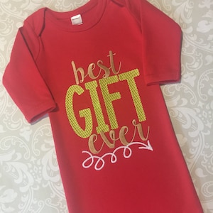 Best gift ever embroidered Christmas baby gown, Christmas infant gowns, baby Christmas gift, baby shower gifts,red christmas baby gowns