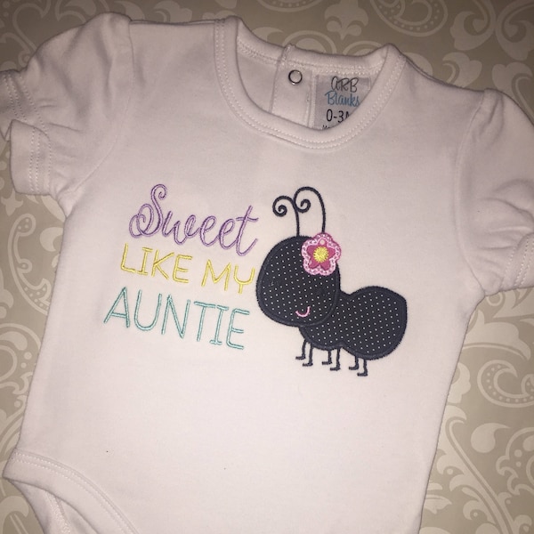 Cute like my Auntie applique infant bodysuit, baby shower gift for neice,applique baby girl apparel, applique baby girl jumper bodysuit