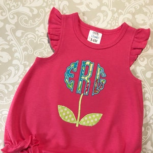 Flower monogram bubble, applique flower monogrammed bubble romper, baby girl shower gift, lower applique toddler bubble suit, monogram baby