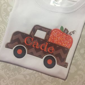 Pumpkin truck applique boys fall shirt, boy pumpkin monogram shirt, monogram fall apparel for boys, monogram fall truck applique tee shirt