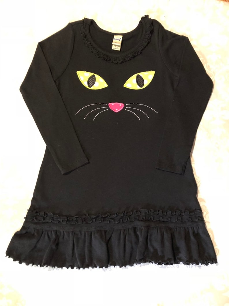 All Over Cat  Face Dress with Tie Back and Pockets