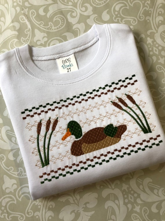 Faux smocked mallard duck embroidered tee, mallard duck shirt, duck hunting tee, duck hunter shirt, duck hunting birthday shirt, toddler tee
