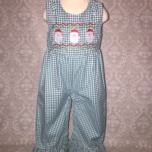 Santa faux smocked embroider design on ruffle jumper baby toddler girls for Christmas