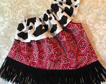 Outre de la robe ou de la tunique de cowgirl d’épaule, chemise d’anniversaire de cowgirl, tenue de fille de ferme, vêtements occidentaux de filles, dessus de bandana