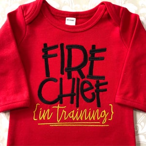 Fire cheif in training embroidered baby gown, firefighters baby gift, fireman infant gown, baby gifts for firefighters, embroidered baby boy