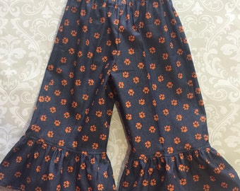 Pantalon à volants avec empreinte de pattes de tigre, jean orange à volants, pantalon à volants avec empreinte de pattes orange, pantalon à volants orange à empreinte de pattes pour les tout-petits