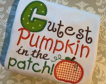 cutest pumpkin in the patch applique tee for girls. fall applique monogram ruffle tee shirt for toddler girls, pumpkin applique shirt