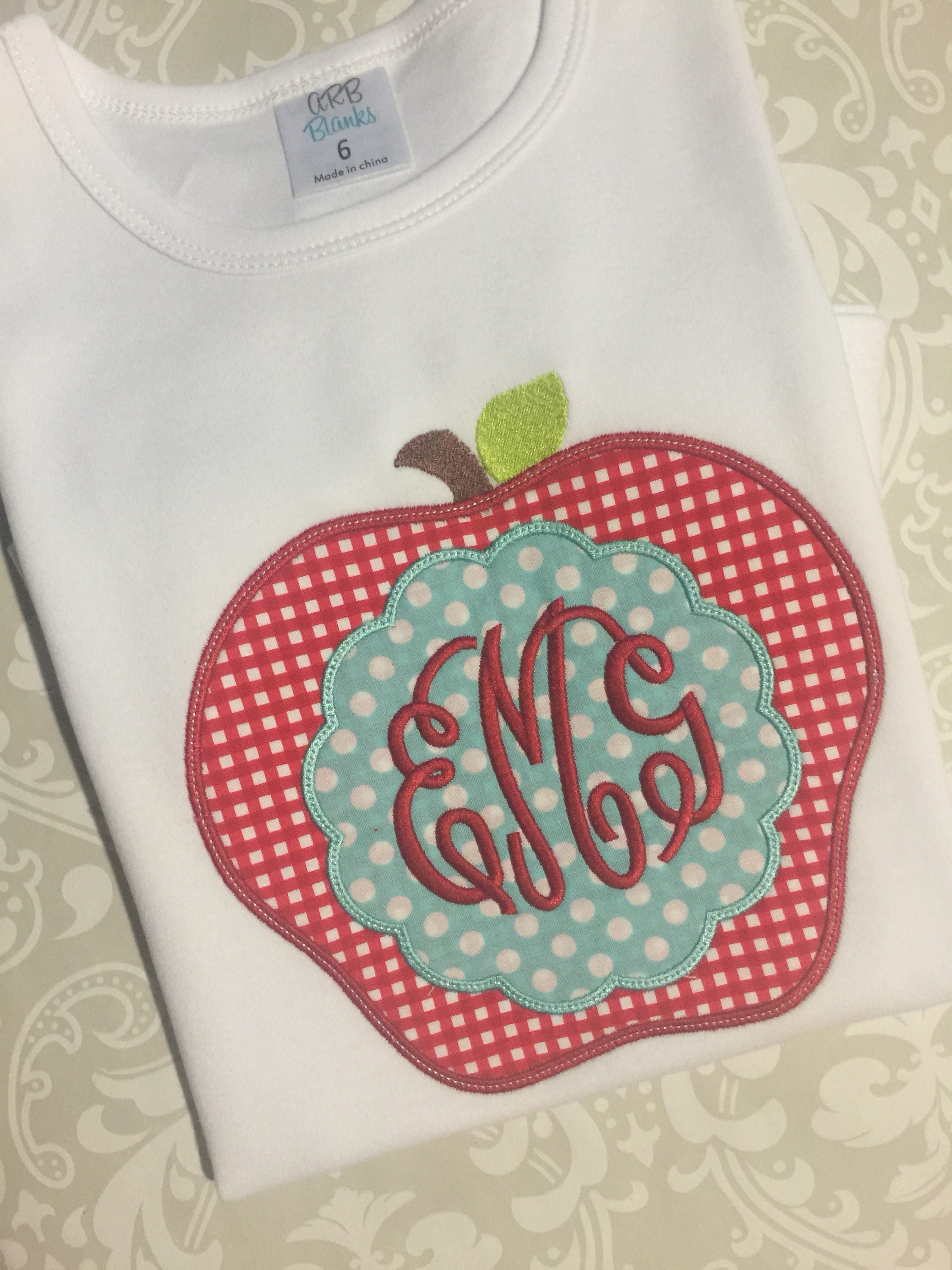 Boy Girl Back to School Apple Applique Monogrammed Shirt Twin - Etsy