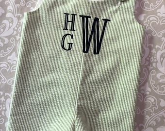 Boys monogram seersucker shortalls, monogram john johns, Easter outfit for boys, boy summer clothing, boys monogram sun suit