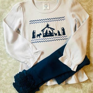 Faux smocked nativity Christmas outfit for girls, toddler girl Christmas outfit,Christmas nativity shirt, Christian Christmas clothing sets