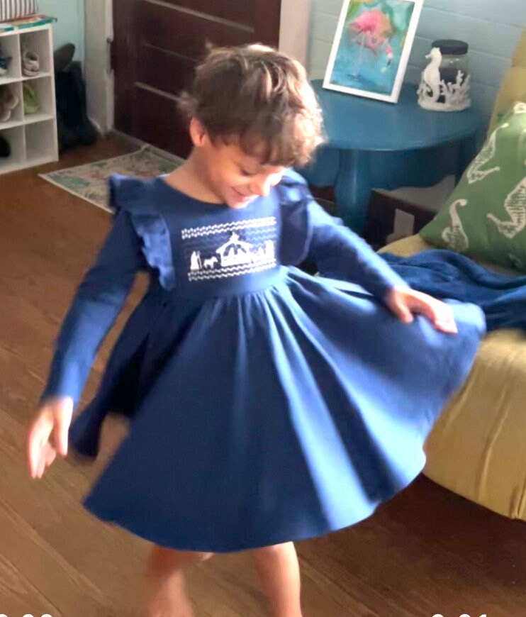 navy blue smocked nativity dress Navy Blue Nativity Smocked Christmas Dress