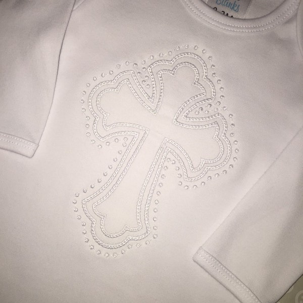 Christening gown newborn infant baby gown with embroidered cross