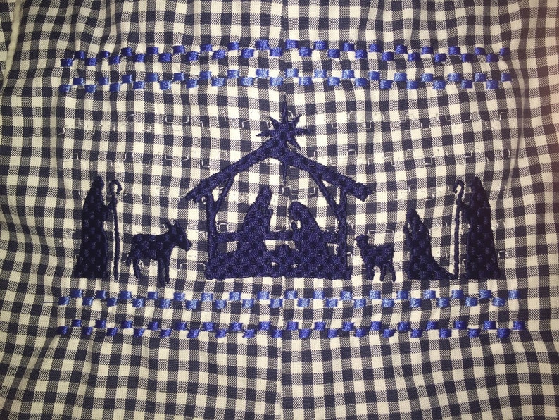 Nativity faux smocked embroidery design on ruffle jumper for baby toddler girls Christmas