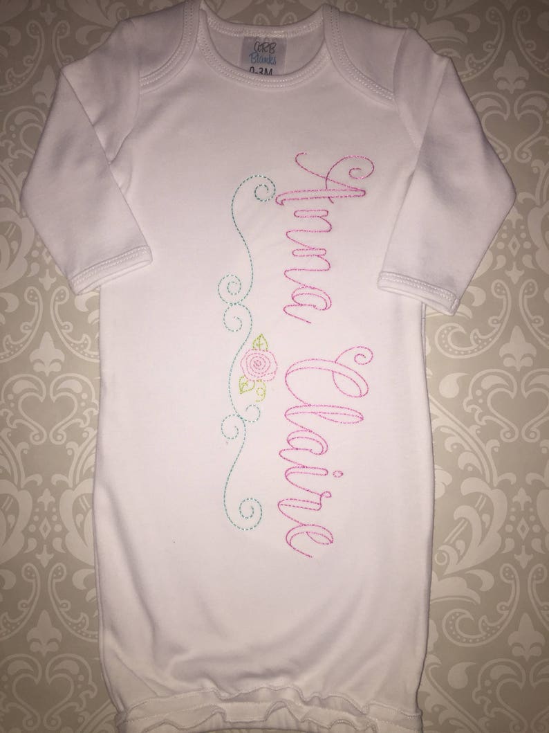 Proper Peony Layette Baby Girls Waverly Gown & Bonnet - Embroidered Flowers