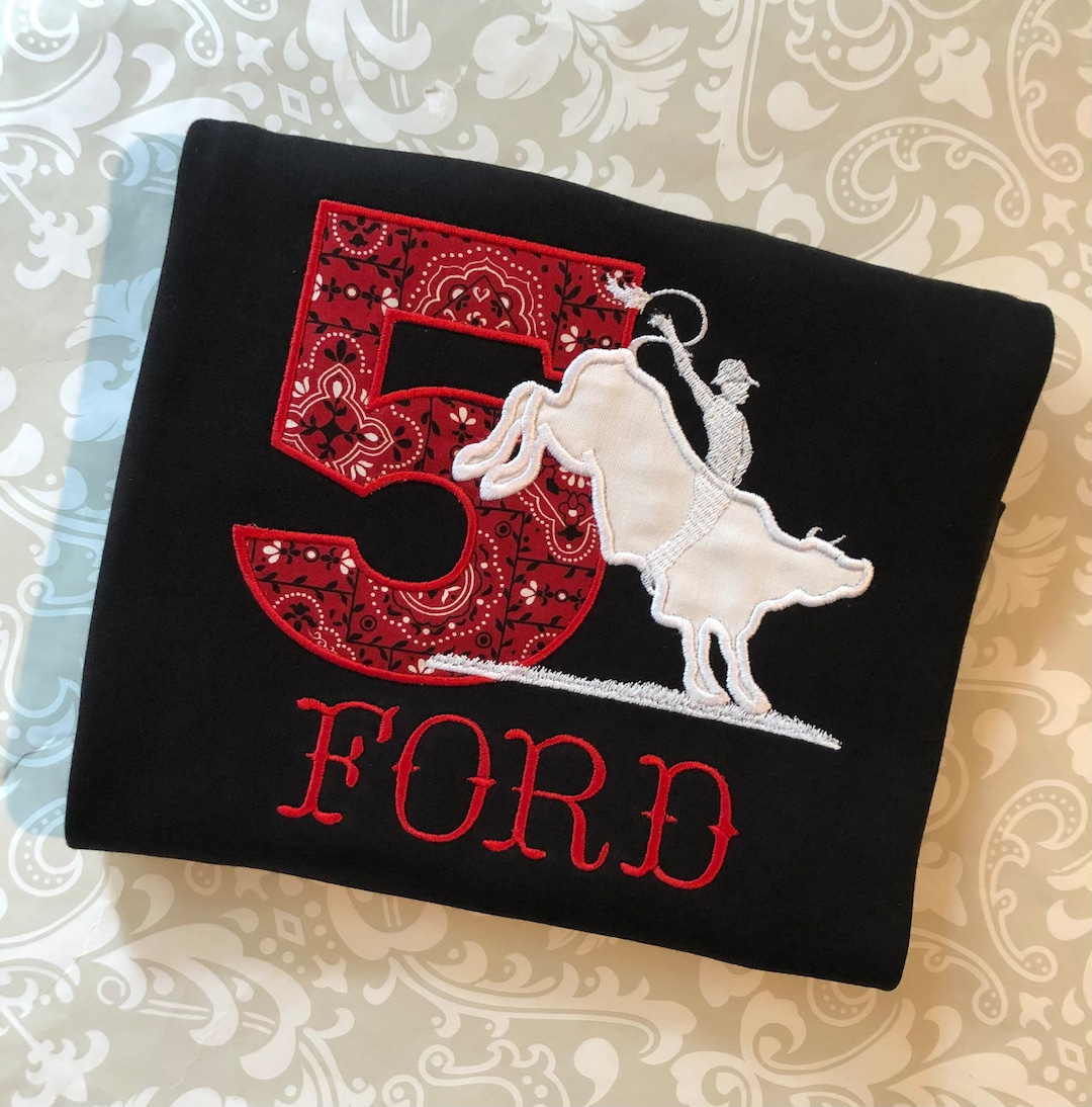 Black Bull Rider Birthday Tee, Monogram Bull Riding Birthday Shirt ...