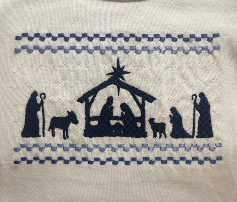 Petit Bebe Cotton Knits Girls Smocked Nativity Scene Pink Stripes main image 0
