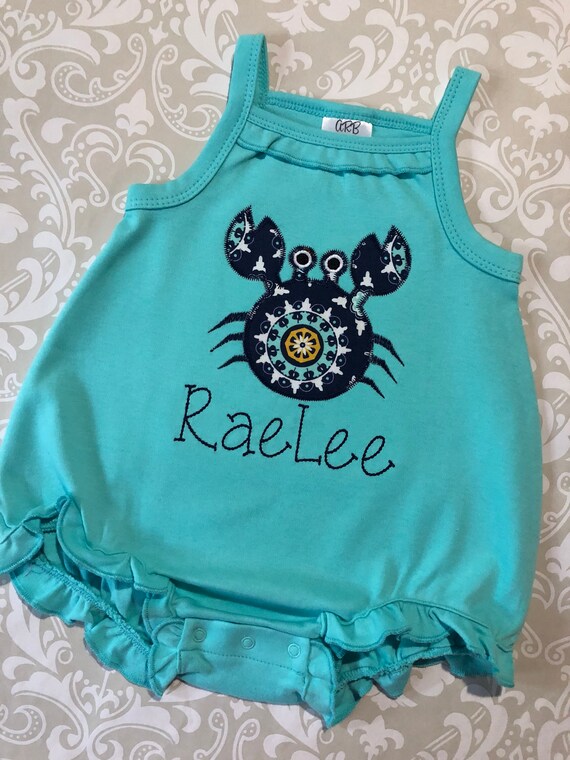 Crab applique bubble romper personalized boy romper