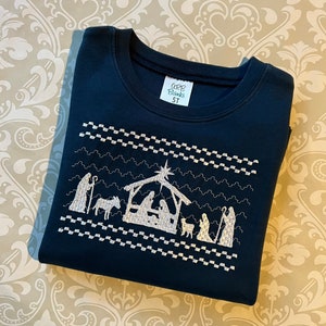 Boys navy blue nativity tee, boys faux smocked Christmas tee shirt, nativity boys shirt, Christian Christmas tees, boys Christmas tees