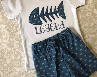 Bonefish applique monogrammed shorts set, boys summer applique shorts set, bonefish monogram tee