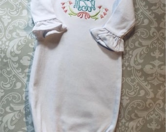 Monogram ruffle infant gown, personalized baby gown, baby shower gift, baby girl gown with monogram, baby girl gown with initials