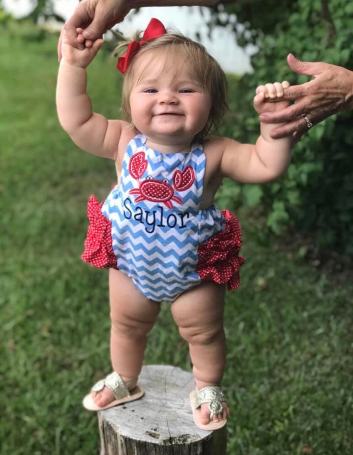 Chevron Crab appliqued baby romper with ruffles | Etsy
