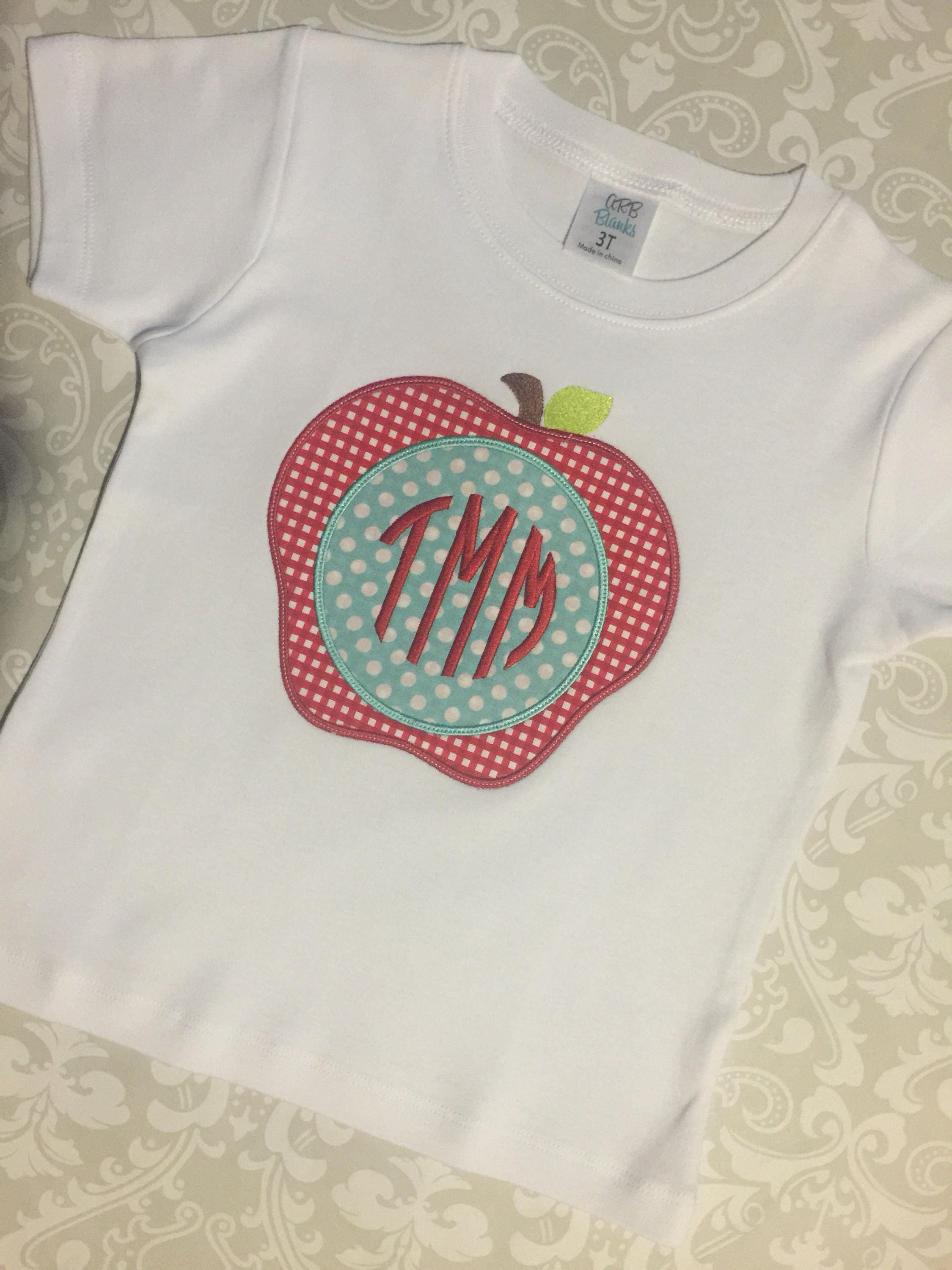 Boy Girl Back to School Apple Applique Monogrammed Shirt Twin - Etsy