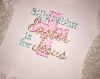 Dumme Kaninchen Ostern ist für Jesus bestickt Rüschen t-Shirt für Mädchen, Christian Ostern Shirt, Mädchen Ostern Kleidung, Ostern Applikation Shirt