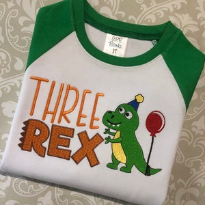 Three Rex birthday tee, dinosaur birthday raglan, three Rex raglan tee, third birthday shirt, dinosaur birthday theme tee shirt,boy birthday