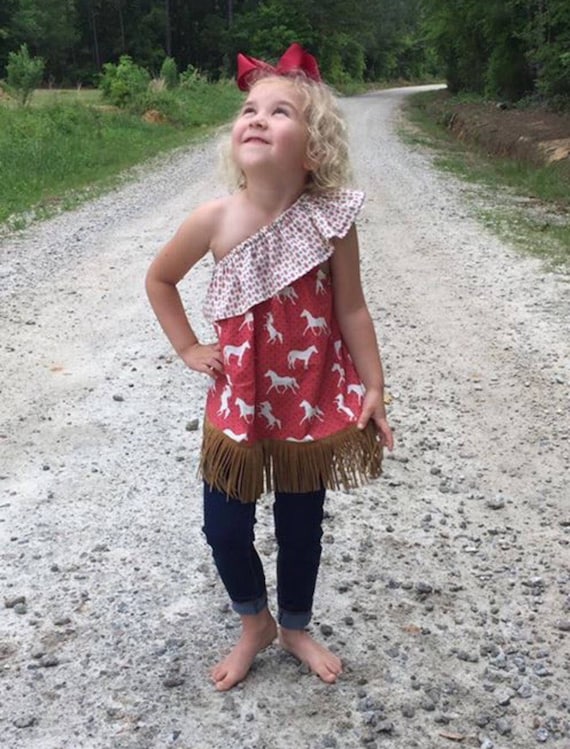 One Cowgirl Tunic Top With Fringe Girls Fringe Pony - Etsy