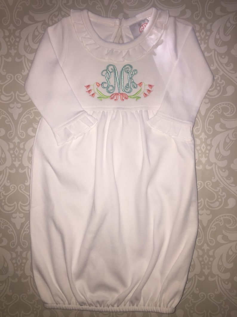 Monogram ruffle infant gown personalized baby gown baby Etsy