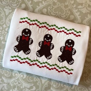 Faux smocked gingerbread boy tee shirt for boys, boys Christmas shirt, smocked Christmas boys shirt, boys smocked Christmas apparel
