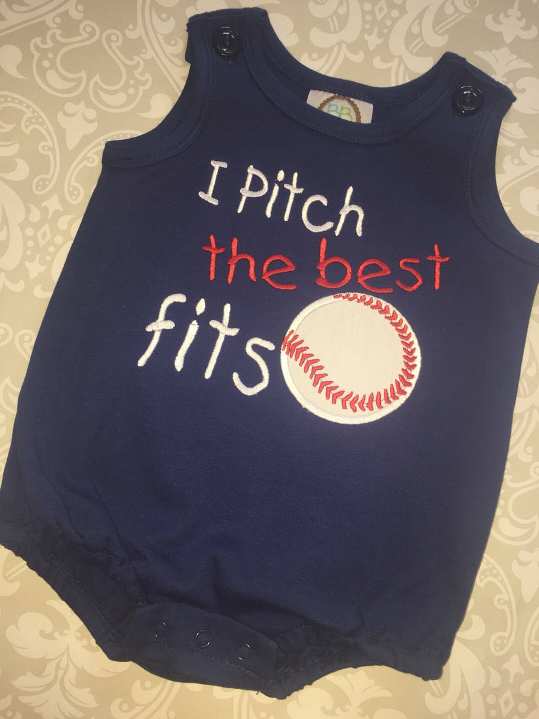 Baseball Applique Romper, I Pitch the Best Fits T Ball Applique Romper