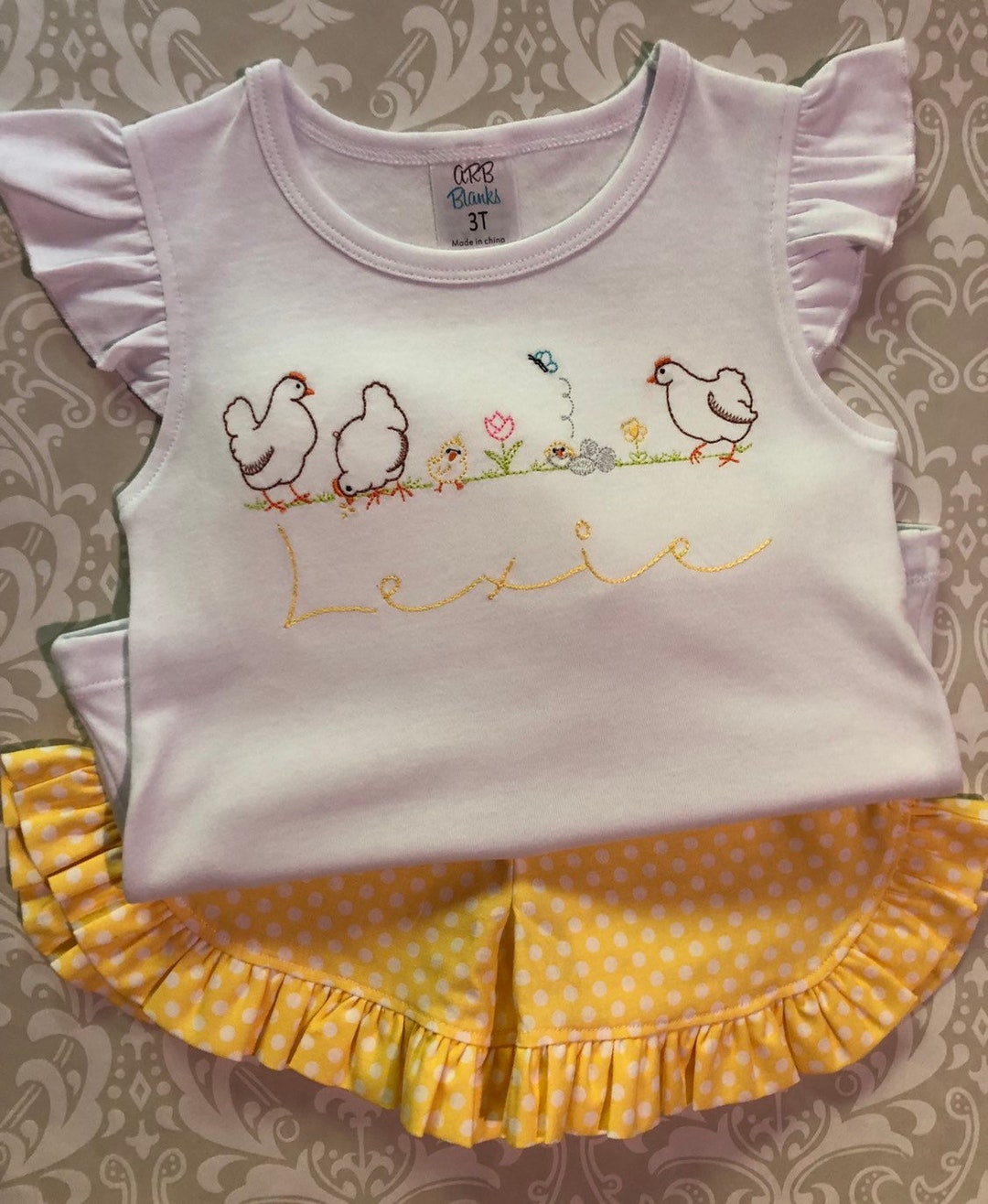 Vintage Style Monogram Chicken Shorts Set Girls Chicken - Etsy