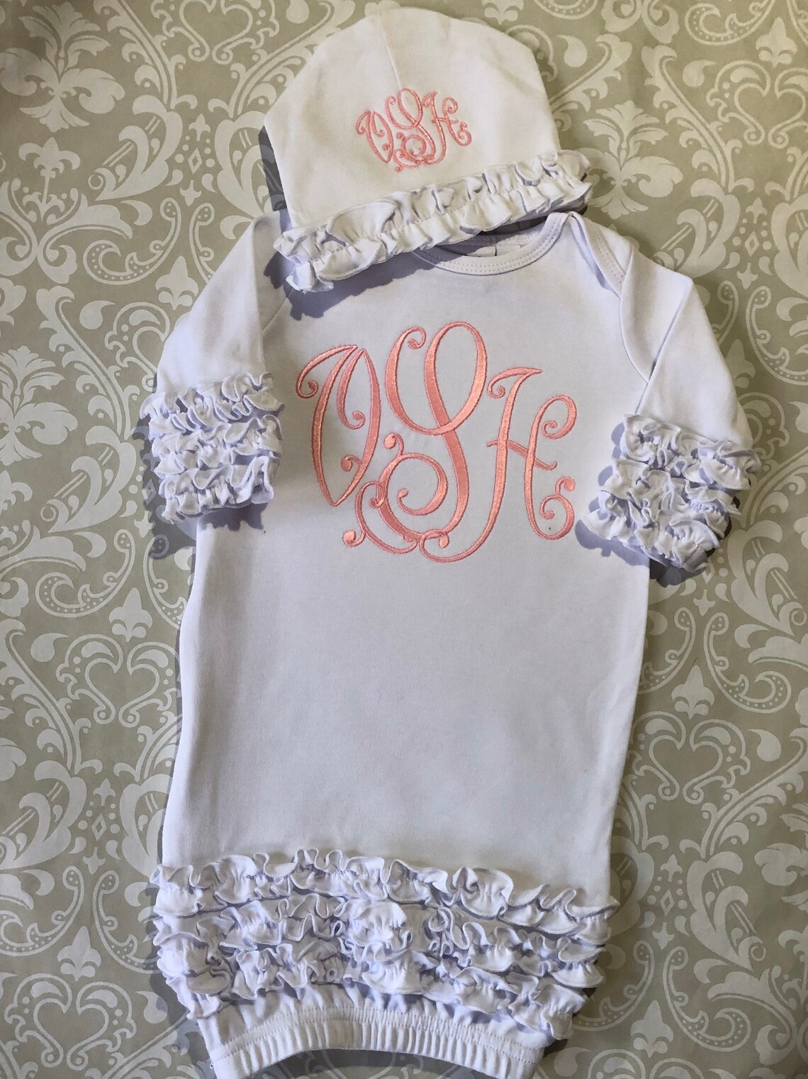 Monogram Ruffle Baby Gown and Hat Baby Girl Coming Home Etsy