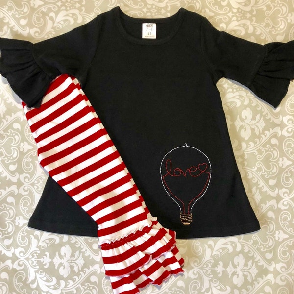 Girls valentine outfit, light bulb love embroidered Valentine's Day tunic, urban valentine outfit, toddler valentine clothing set, valentine