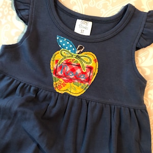 Monogram applique apple back to school dress, first day of school dress, monogrammed school dress, preschool dress